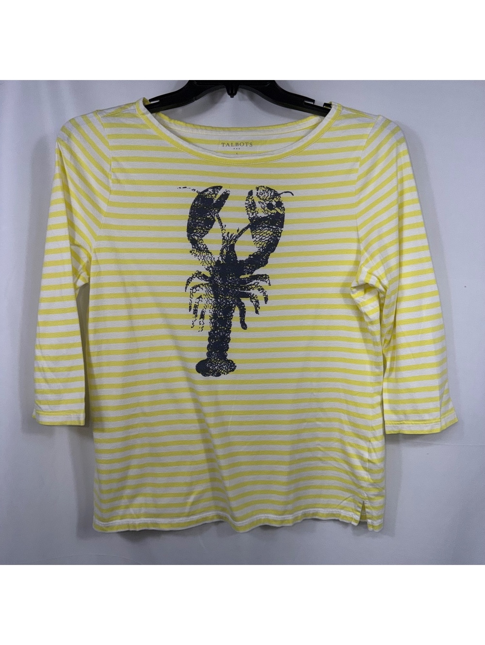 Talbots S Yellow Stripe Lobster 3/4 Sleeve Top